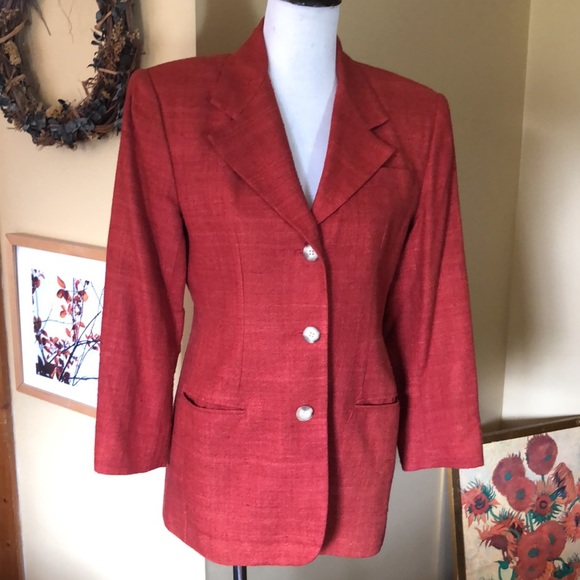 Vtg 90s Y2K ANN TAYLOR Size 6 Longline Blazer 100% Nubby Silk Pumpkin Spice FALL - Picture 2 of 16
